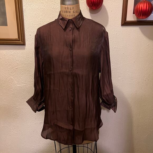 ASOS DESIGN Oversized Metallic Shirt Chocolate Size 4 - Picture 4 of 16